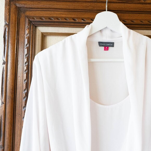 Vince Camuto Size Medium White Blush Draped Surplice Blouse Long Sleeve Chiffon - Picture 4 of 8